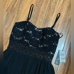 Black BCX Dress Above Knee Sparkle Top Adjustable Spaghetti Straps Zipper Back